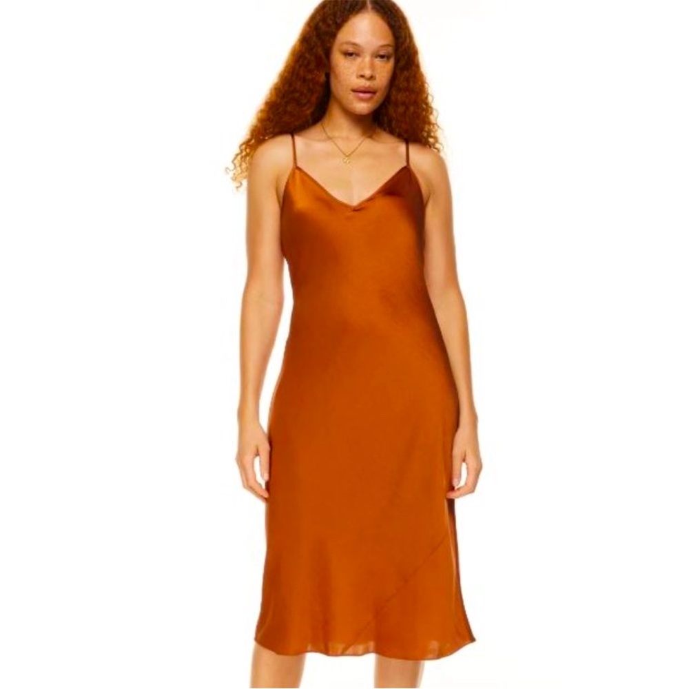 Aritzia Only Slip Midi Dress - Anise Brown Size Medium EUC